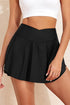Solid Pocketed Crossover High Waist Swim Skort